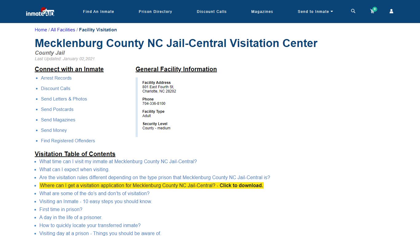 Mecklenburg County NC Jail-Central Visitation Center